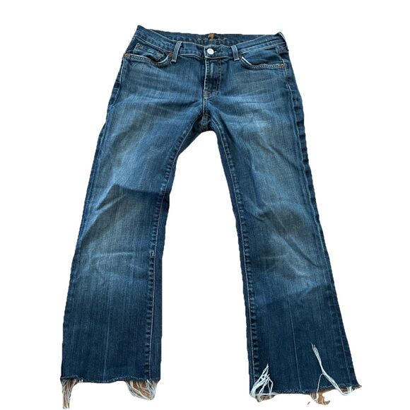 7 For All Mankind Denim - 7 FOR ALL MAN KIND Boot cut Solid Dark Blue Wash Denim Jeans Size 28 Raw Hem